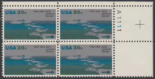USA Michel 1700 / Scott 2091 postfrisch PLATEBLOCK ECKRAND oben rechts m/ Platten-# A1111 (a) - 25 Jahre St.-Lorenz-Seeweg
