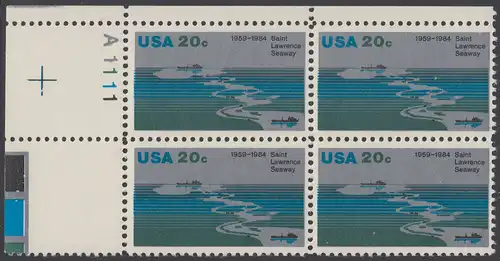 USA Michel 1700 / Scott 2091 postfrisch PLATEBLOCK ECKRAND oben links m/ Platten-# A1111 - 25 Jahre St.-Lorenz-Seeweg