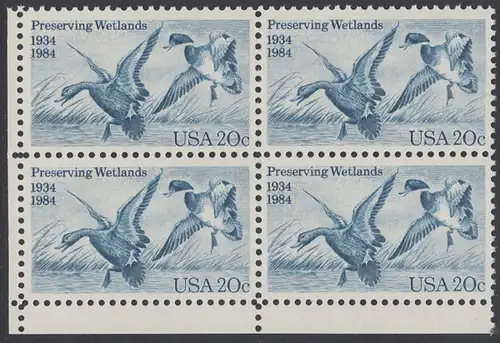 USA Michel 1701 / Scott 2092 postfrisch BLOCK ECKRAND unten links - 50 Jahre Zugvogel-Jagd- und Schutzgesetz: Stockente