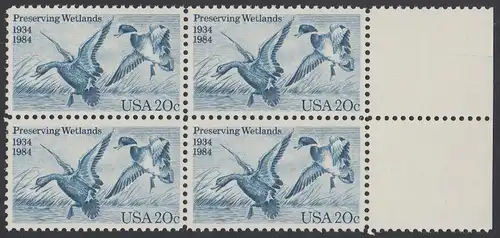 USA Michel 1701 / Scott 2092 postfrisch BLOCK RÄNDER rechts - 50 Jahre Zugvogel-Jagd- und Schutzgesetz: Stockente