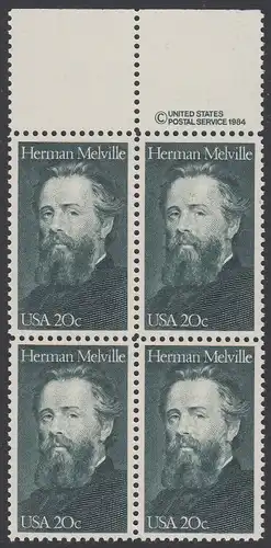 USA Michel 1703 / Scott 2094 postfrisch BLOCK RÄNDER oben m/ copyright symbol - Herman Melville. Schriftsteller