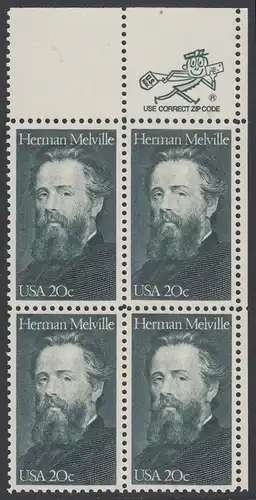 USA Michel 1703 / Scott 2094 postfrisch ZIP-BLOCK (ur) - Herman Melville. Schriftsteller