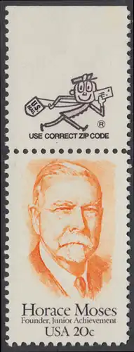USA Michel 1704 / Scott 2095 postfrisch EINZELMARKE RAND oben m/ ZIP-Emblem - Horace A. Moses, Industrieller und Philanthrop