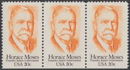 USA Michel 1704 / Scott 2095 postfrisch horiz.STRIP(3) (unten ungezähnt) - Horace A. Moses, Industrieller und Philanthrop