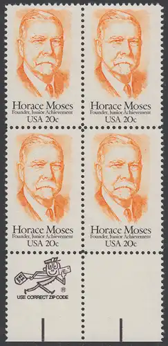 USA Michel 1704 / Scott 2095 postfrisch BLOCK RÄNDER unten m/ ZIP-Emblem - Horace A. Moses, Industrieller und Philanthrop
