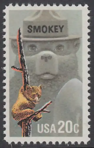 USA Michel 1705 / Scott 2096 postfrisch EINZELMARKE - Waldbrandverhütung: Smokey Bear, Maskottchen der Kampagne zur Waldbrandverhütung