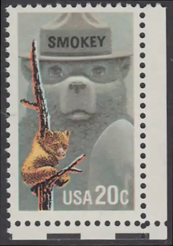 USA Michel 1705 / Scott 2096 postfrisch EINZELMARKE ECKRAND unten rechts - Waldbrandverhütung: Smokey Bear, Maskottchen der Kampagne zur Waldbrandverhütung