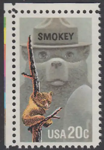 USA Michel 1705 / Scott 2096 postfrisch EINZELMARKE ECKRAND oben links - Waldbrandverhütung: Smokey Bear, Maskottchen der Kampagne zur Waldbrandverhütung