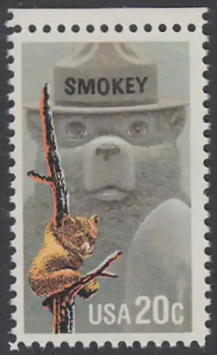 USA Michel 1705 / Scott 2096 postfrisch EINZELMARKE RAND oben - Waldbrandverhütung: Smokey Bear, Maskottchen der Kampagne zur Waldbrandverhütung