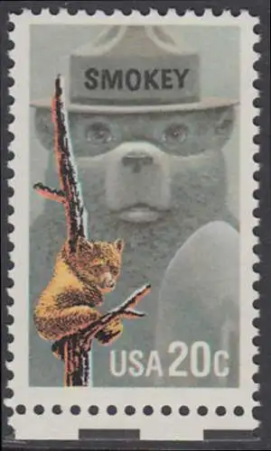 USA Michel 1705 / Scott 2096 postfrisch EINZELMARKE RAND unten (a1) - Waldbrandverhütung: Smokey Bear, Maskottchen der Kampagne zur Waldbrandverhütung
