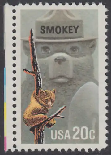 USA Michel 1705 / Scott 2096 postfrisch EINZELMARKE RAND links - Waldbrandverhütung: Smokey Bear, Maskottchen der Kampagne zur Waldbrandverhütung
