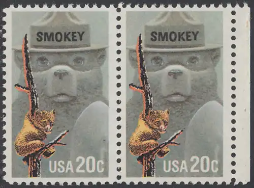USA Michel 1705 / Scott 2096 postfrisch horiz.PAAR RAND rechts - Waldbrandverhütung: Smokey Bear, Maskottchen der Kampagne zur Waldbrandverhütung