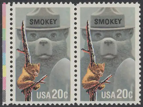 USA Michel 1705 / Scott 2096 postfrisch horiz.PAAR RAND links - Waldbrandverhütung: Smokey Bear, Maskottchen der Kampagne zur Waldbrandverhütung