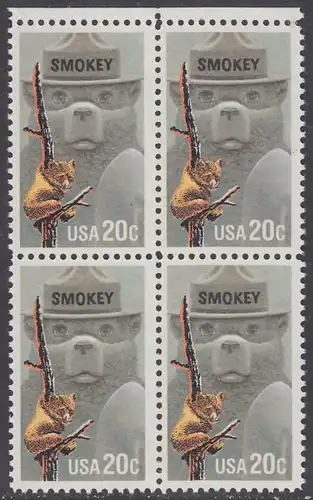 USA Michel 1705 / Scott 2096 postfrisch BLOCK RÄNDER oben (a1) - Waldbrandverhütung: Smokey Bear, Maskottchen der Kampagne zur Waldbrandverhütung