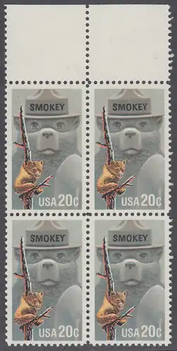 USA Michel 1705 / Scott 2096 postfrisch BLOCK RÄNDER oben (a2) - Waldbrandverhütung: Smokey Bear, Maskottchen der Kampagne zur Waldbrandverhütung