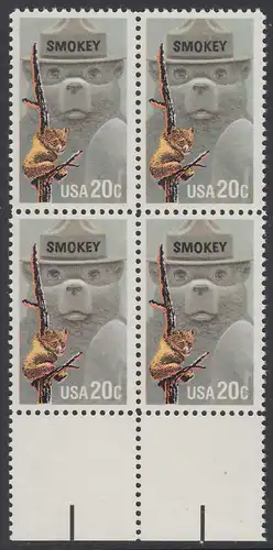 USA Michel 1705 / Scott 2096 postfrisch BLOCK RÄNDER unten (a2) - Waldbrandverhütung: Smokey Bear, Maskottchen der Kampagne zur Waldbrandverhütung