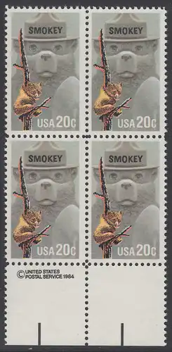 USA Michel 1705 / Scott 2096 postfrisch BLOCK RÄNDER unten m/ copyright symbol - Waldbrandverhütung: Smokey Bear, Maskottchen der Kampagne zur Waldbrandverhütung