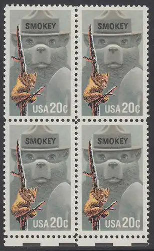 USA Michel 1705 / Scott 2096 postfrisch BLOCK RÄNDER unten (a1) - Waldbrandverhütung: Smokey Bear, Maskottchen der Kampagne zur Waldbrandverhütung