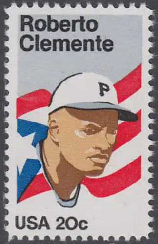USA Michel 1706 / Scott 2097 postfrisch EINZELMARKE - Sportler: Roberto Clemente (1934-1972), Baseballspieler; Flagge von Puerto Rico