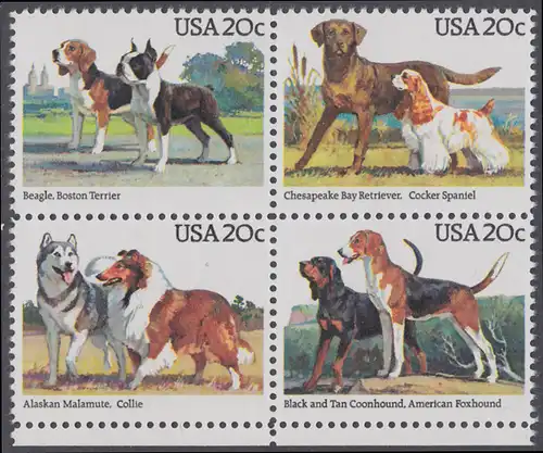 USA Michel 1708-1711 / Scott 2098-2101 postfrisch BLOCK RÄNDER unten - Hunde