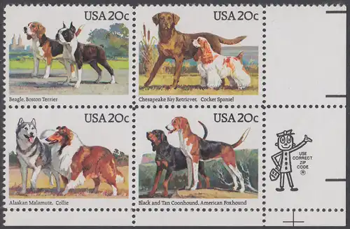USA Michel 1708-1711 / Scott 2098-2101 postfrisch ZIP-BLOCK (lr) - Hunde