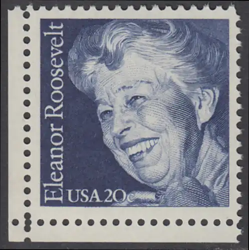USA Michel 1714 / Scott 2105 postfrisch EINZELMARKE ECKRAND unten links - 100. Geburtstag von Eleanor Roosevelt, Politikerin