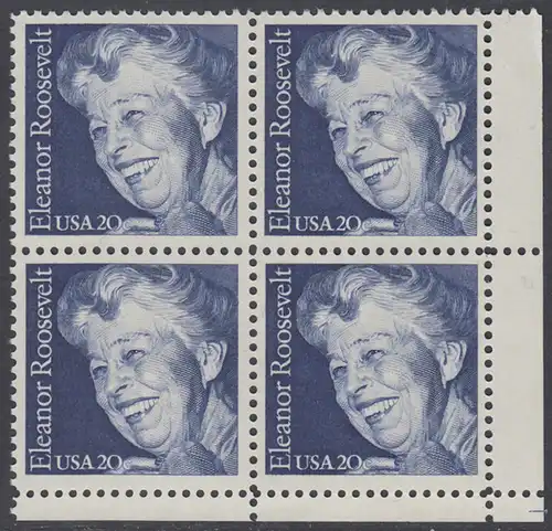 USA Michel 1714 / Scott 2105 postfrisch BLOCK ECKRAND unten rechts - 100. Geburtstag von Eleanor Roosevelt, Politikerin