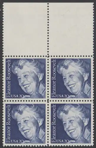 USA Michel 1714 / Scott 2105 postfrisch BLOCK RÄNDER oben - 100. Geburtstag von Eleanor Roosevelt, Politikerin