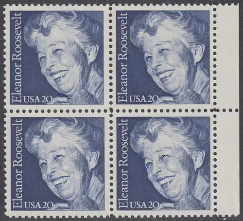 USA Michel 1714 / Scott 2105 postfrisch BLOCK RÄNDER rechts (a2) - 100. Geburtstag von Eleanor Roosevelt, Politikerin