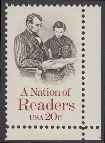 USA Michel 1715 / Scott 2106 postfrisch EINZELMARKE ECKRAND unten rechts - Lesen: Abraham Lincoln liest seinem Sohn vor