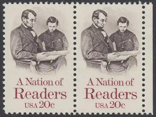 USA Michel 1715 / Scott 2106 postfrisch horiz.PAAR RAND rechts (a1) - Lesen: Abraham Lincoln liest seinem Sohn vor