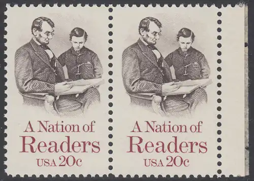 USA Michel 1715 / Scott 2106 postfrisch horiz.PAAR RAND rechts (a2) - Lesen: Abraham Lincoln liest seinem Sohn vor