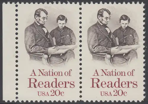 USA Michel 1715 / Scott 2106 postfrisch horiz.PAAR RAND links (a1) - Lesen: Abraham Lincoln liest seinem Sohn vor