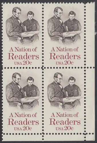 USA Michel 1715 / Scott 2106 postfrisch BLOCK ECKRAND unten rechts - Lesen: Abraham Lincoln liest seinem Sohn vor