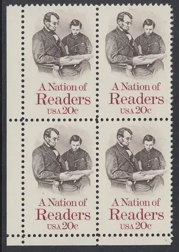 USA Michel 1715 / Scott 2106 postfrisch BLOCK ECKRAND unten links (a2) - Lesen: Abraham Lincoln liest seinem Sohn vor