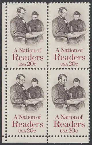 USA Michel 1715 / Scott 2106 postfrisch BLOCK ECKRAND unten links (a1) - Lesen: Abraham Lincoln liest seinem Sohn vor