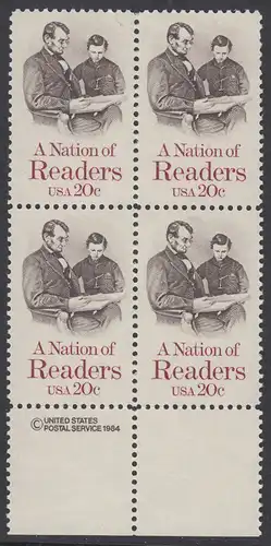 USA Michel 1715 / Scott 2106 postfrisch BLOCK RÄNDER unten m/ copyright symbol - Lesen: Abraham Lincoln liest seinem Sohn vor