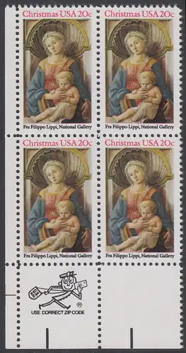 USA Michel 1716 / Scott 2107 postfrisch ZIP-BLOCK (ll) - Weihnachten: Madonna3