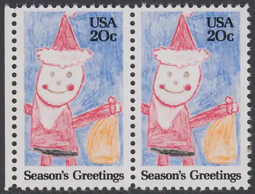 USA Michel 1717 / Scott 2108 postfrisch horiz.PAAR RAND links - Weihnachten: Santa Claus