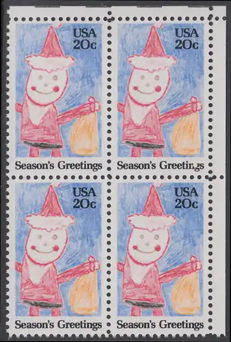 USA Michel 1717 / Scott 2108 postfrisch BLOCK ECKRAND oben rechts - Weihnachten: Santa Claus