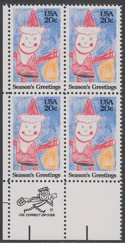 USA Michel 1717 / Scott 2108 postfrisch ZIP-BLOCK (ll) - Weihnachten: Santa Claus