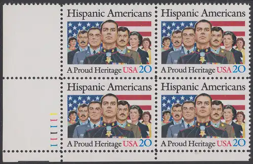 USA Michel 1718 / Scott 2103 postfrisch PLATEBLOCK ECKRAND unten links m/ Platten-# 111111 - Amerikaner spanischer Abstammung
