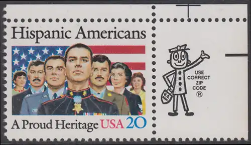 USA Michel 1718 / Scott 2103 postfrisch EINZELMARKE ECKRAND oben rechts m/ ZIP-Emblem - Amerikaner spanischer Abstammung