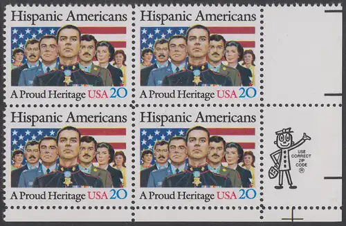 USA Michel 1718 / Scott 2103 postfrisch ZIP-BLOCK (lr) - Amerikaner spanischer Abstammung