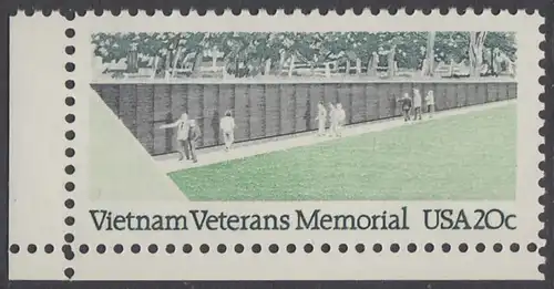 USA Michel 1719 / Scott 2109 postfrisch EINZELMARKE ECKRAND unten links - Denkmal für die Gefallenen des Vietnamkriegs, Washington, DC