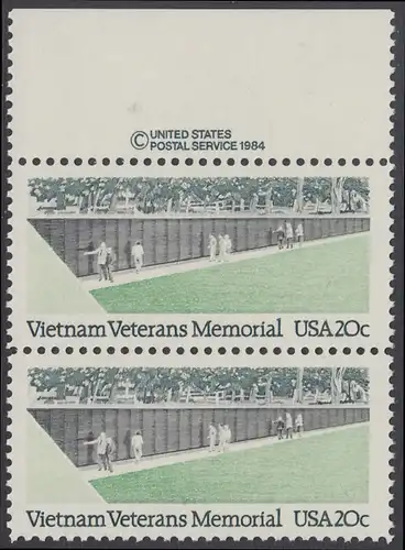 USA Michel 1719 / Scott 2109 postfrisch vert.PAAR RAND oben m/ copyright symbol - Denkmal für die Gefallenen des Vietnamkriegs, Washington, DC