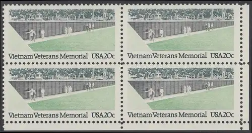 USA Michel 1719 / Scott 2109 postfrisch BLOCK ECKRAND unten rechts - Denkmal für die Gefallenen des Vietnamkriegs, Washington, DC