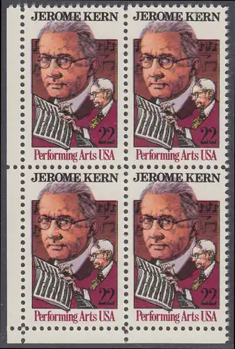 USA Michel 1720 / Scott 2110 postfrisch BLOCK ECKRAND unten links - Darstellende Künste und Künstler: Jerome Kern (1885-1945), Komponist