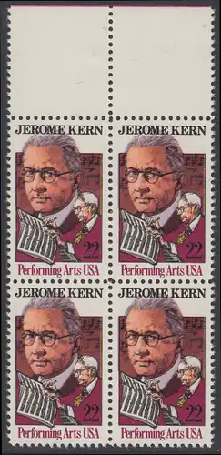 USA Michel 1720 / Scott 2110 postfrisch BLOCK RÄNDER oben (a1) - Darstellende Künste und Künstler: Jerome Kern (1885-1945), Komponist