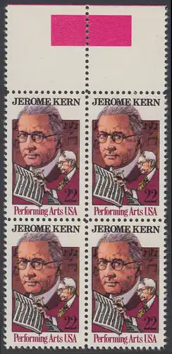 USA Michel 1720 / Scott 2110 postfrisch BLOCK RÄNDER oben (a2) - Darstellende Künste und Künstler: Jerome Kern (1885-1945), Komponist